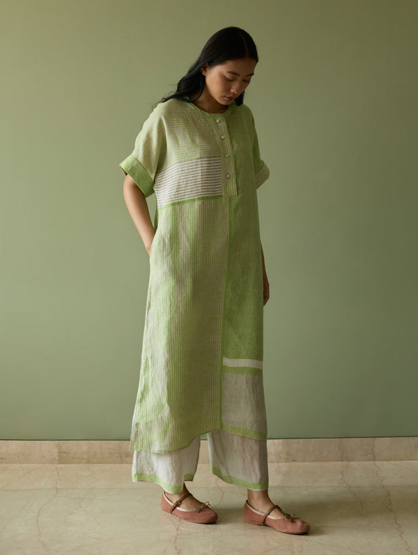 Pira Stripe Linen Tunic Kaftan - Meadow