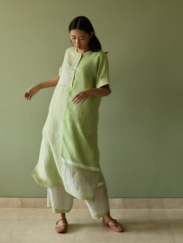 Pira Stripe Linen Tunic Kaftan Set - Meadow