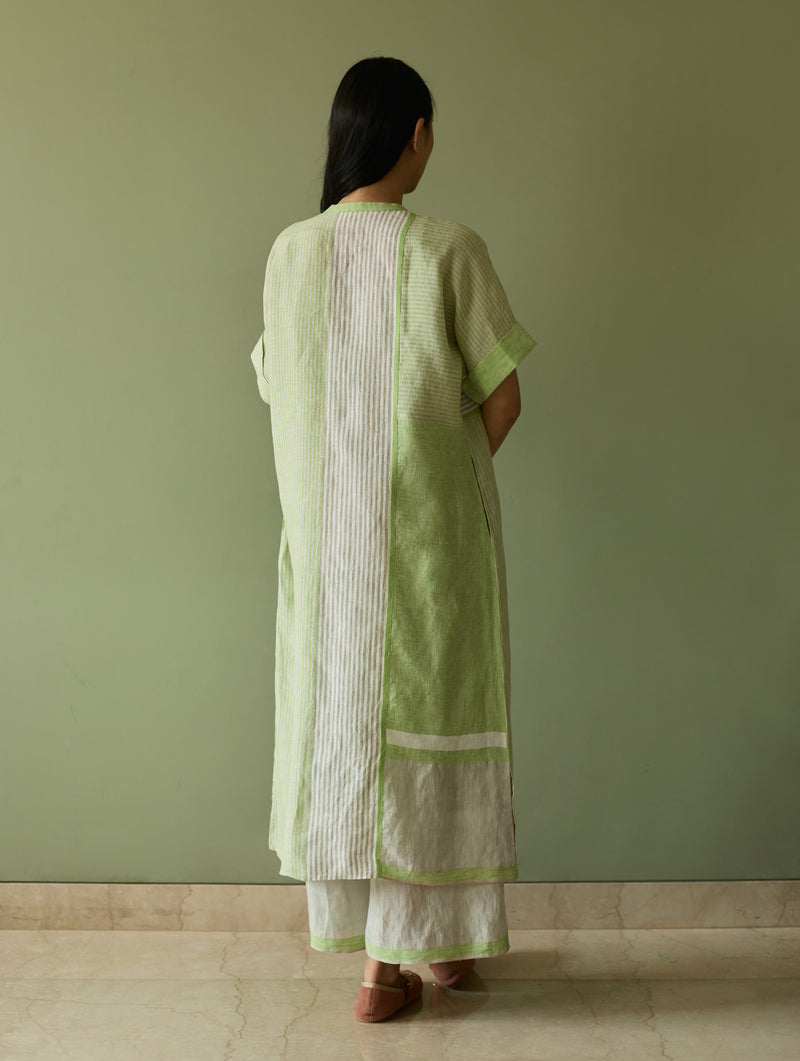 Pira Stripe Linen Tunic Kaftan Set - Meadow