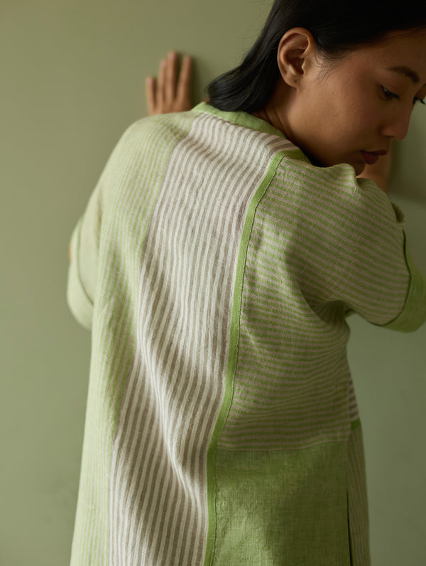 Pira Stripe Linen Tunic Kaftan - Meadow