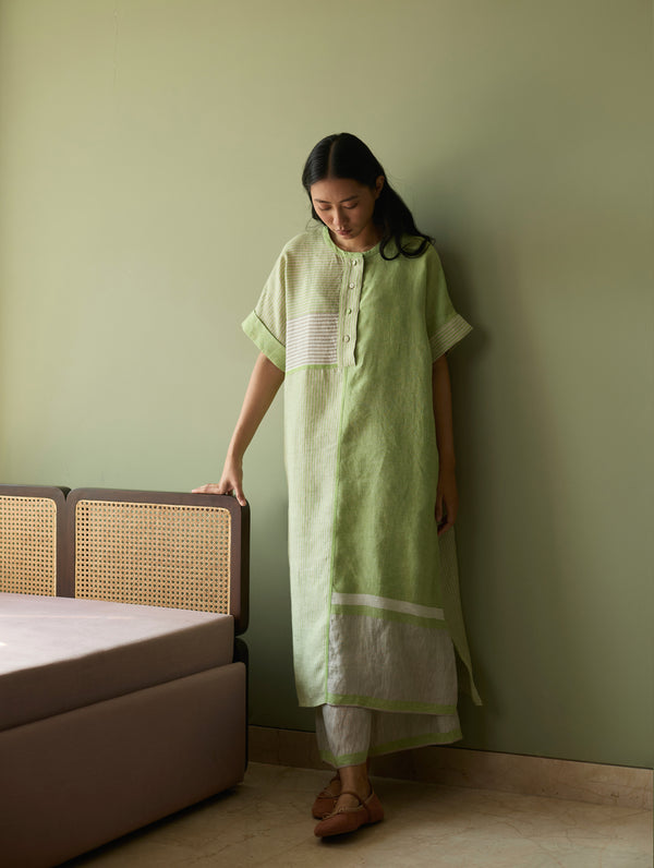 Pira Stripe Linen Tunic Kaftan - Meadow