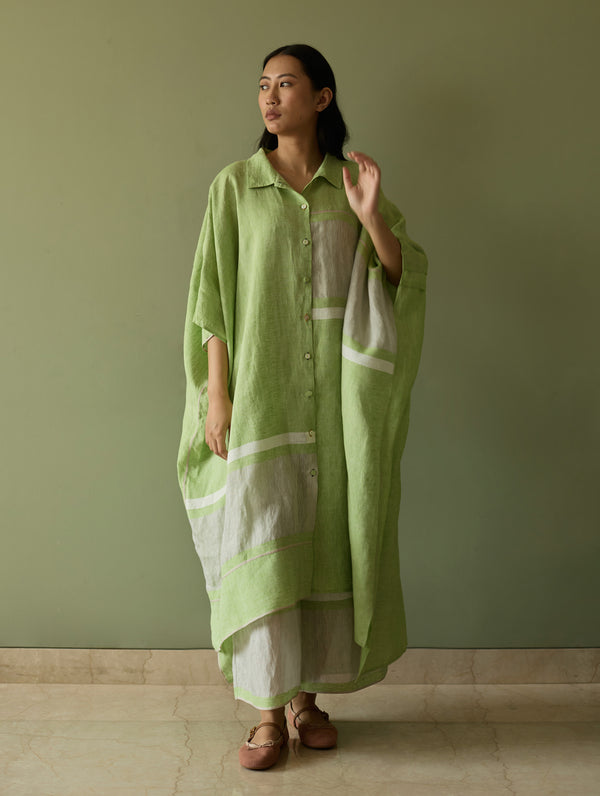 Bora Colour-Blocked Linen Kaftan Set - Meadow