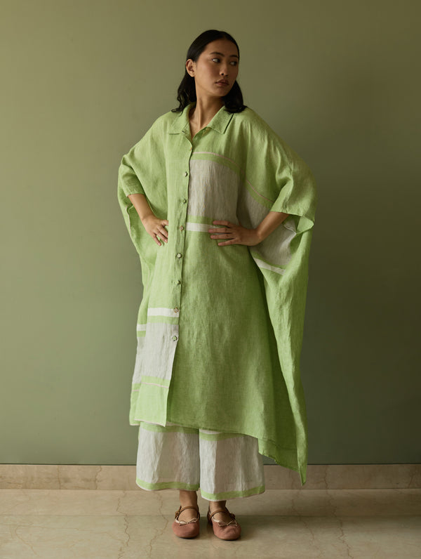 Bora Colour-Blocked Linen Kaftan Set - Meadow
