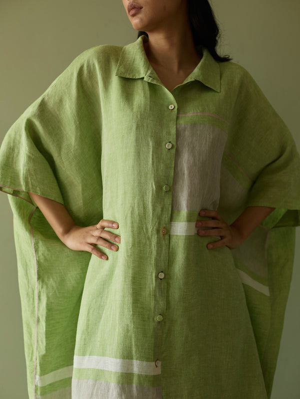 Bora Colour-Blocked Linen Kaftan Set - Meadow
