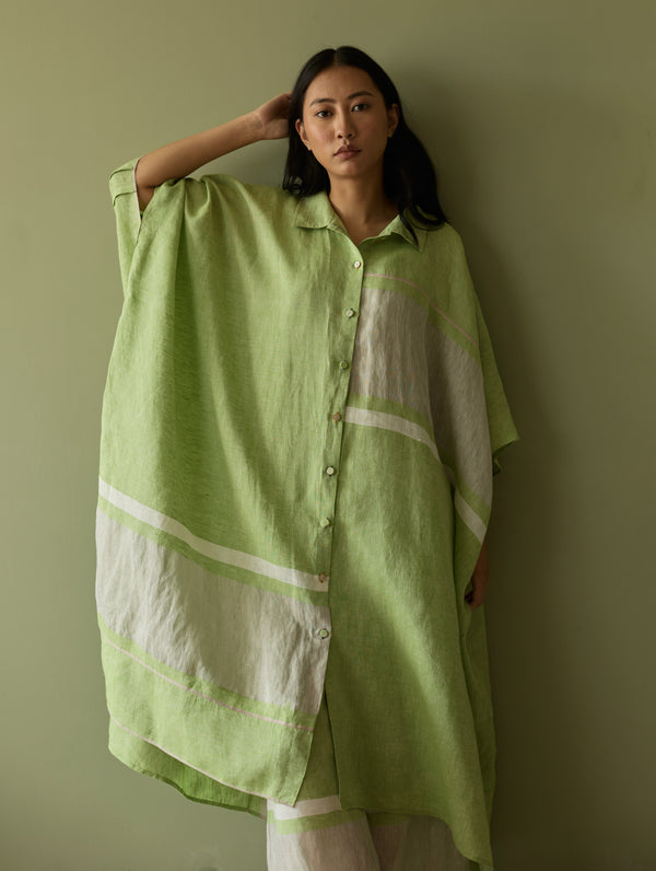 Bora Colour-Blocked Linen Kaftan Set - Meadow