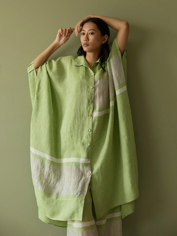 Bora Colour-Blocked Linen Kaftan Set - Meadow