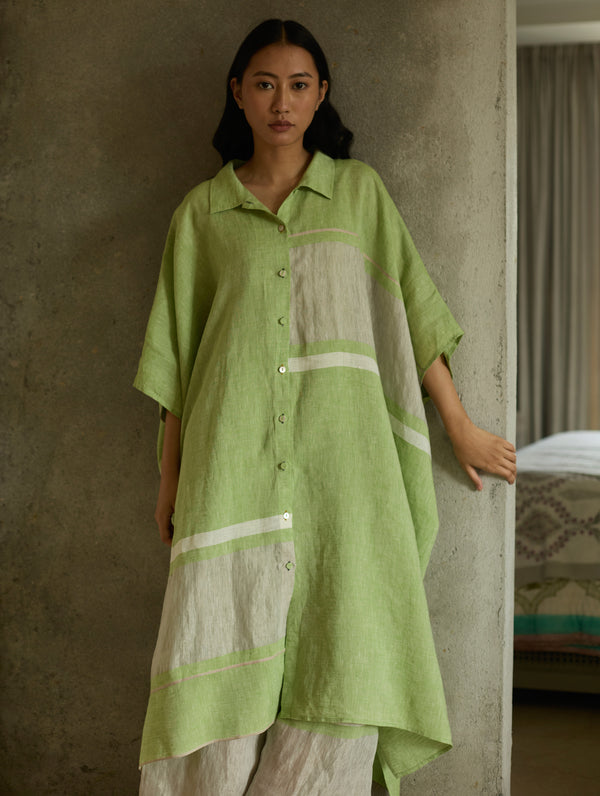 Bora Colour-Blocked Linen Kaftan Set - Meadow