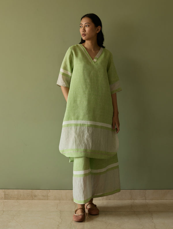 Iva Border Linen Kurta - Meadow