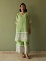 Iva Border Linen Kurta Set - Meadow