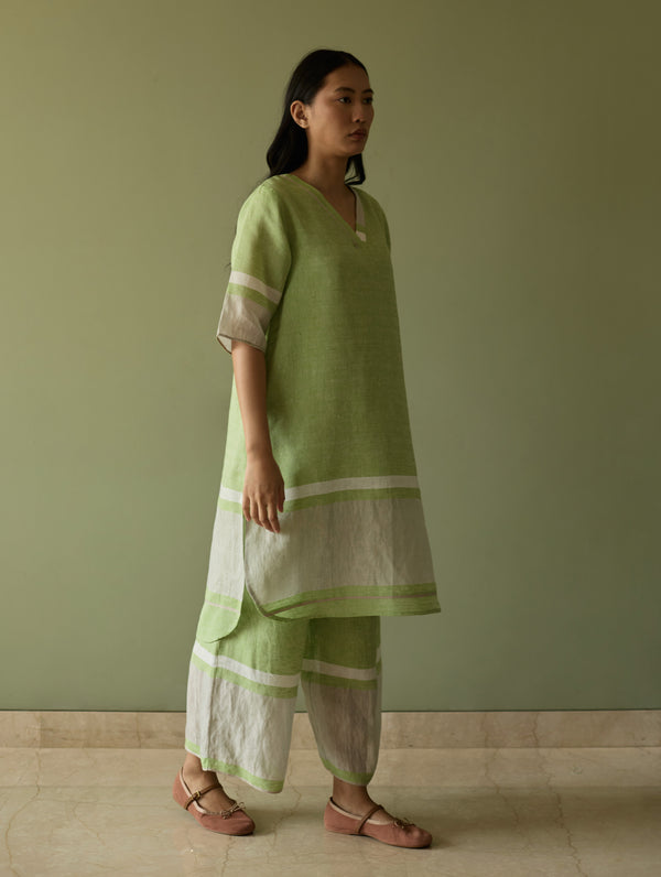 Iva Border Linen Kurta - Meadow