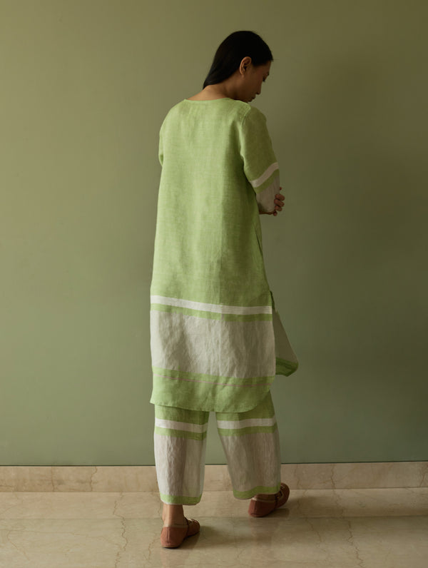 Iva Border Linen Kurta - Meadow
