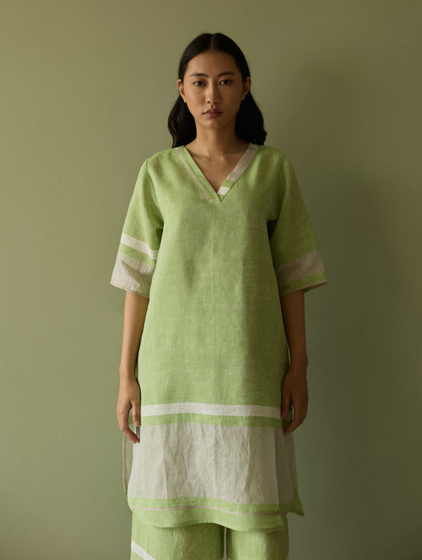 Iva Border Linen Kurta - Meadow