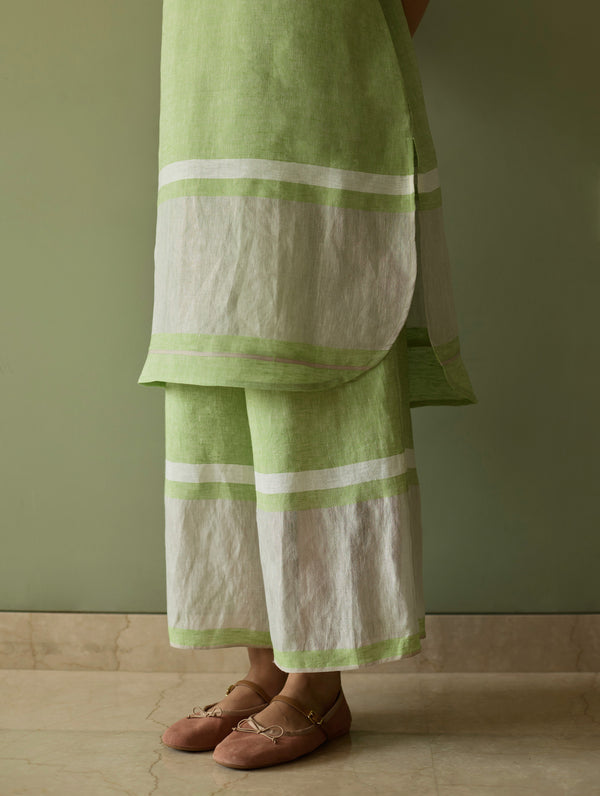 Iva Border Linen Kurta Set - Meadow