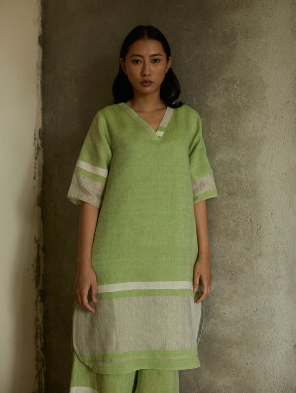 Iva Border Linen Kurta - Meadow