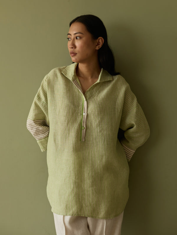Risa Stripe Linen Shirt - Meadow