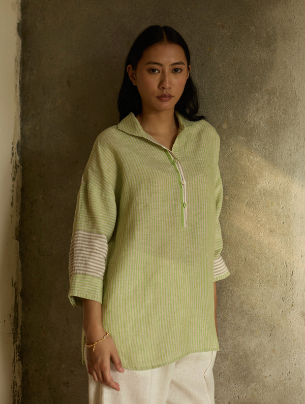Risa Stripe Linen Shirt - Meadow
