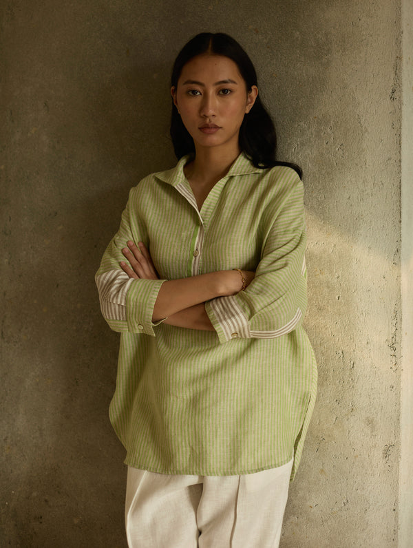 Risa Stripe Linen Shirt - Meadow