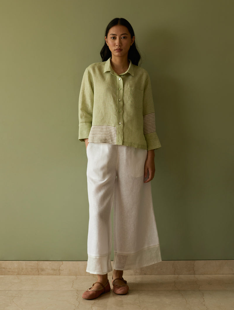 Tia Stripe Linen Cropped Shirt - Meadow