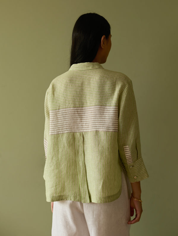 Tia Stripe Linen Cropped Shirt - Meadow