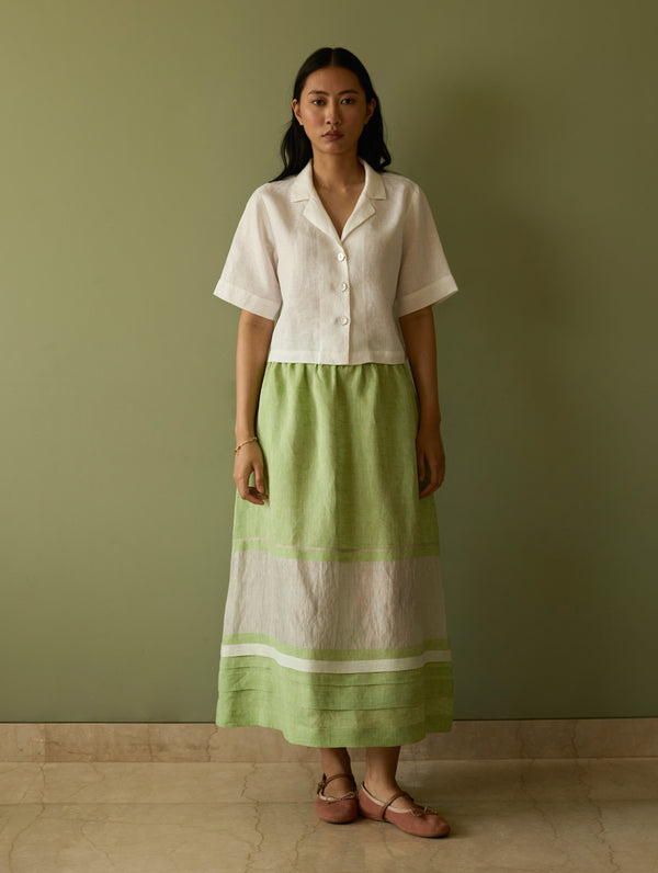Ora Pleated Border Linen Skirt - Meadow