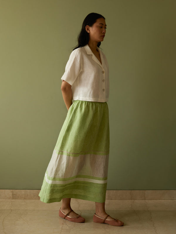 Ora Pleated Border Linen Skirt - Meadow