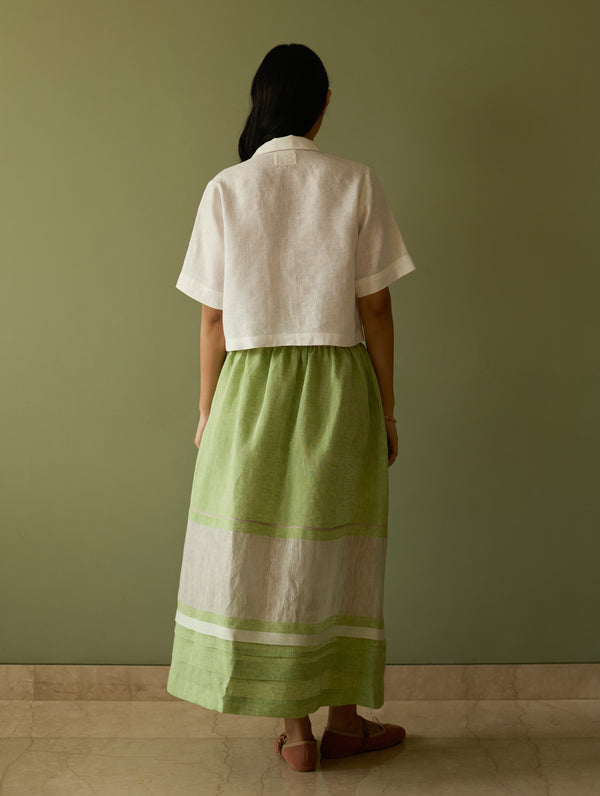 Ora Pleated Border Linen Skirt - Meadow