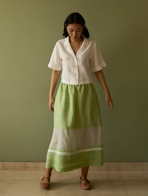 Ora Pleated Border Linen Skirt - Meadow