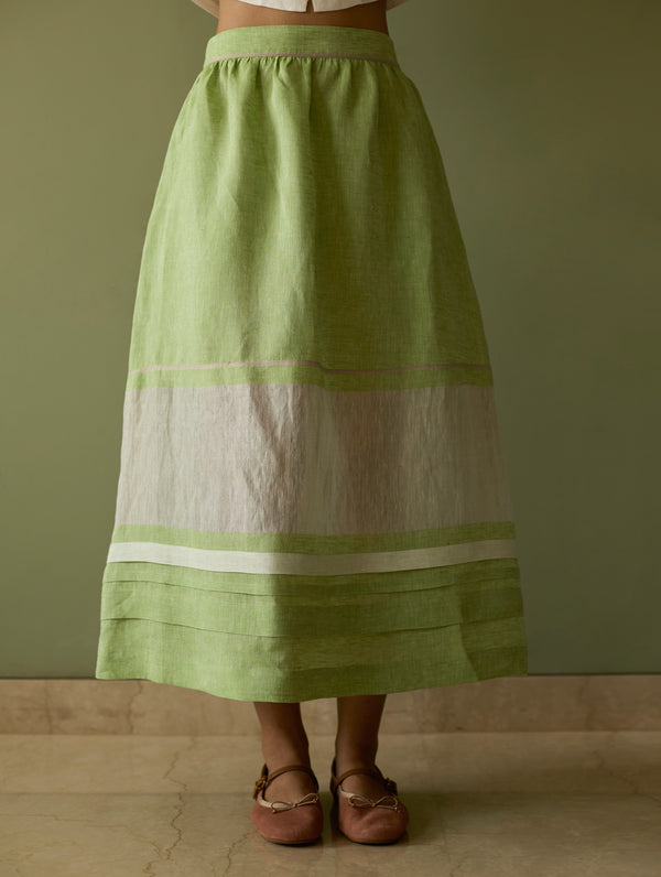 Ora Pleated Border Linen Skirt - Meadow