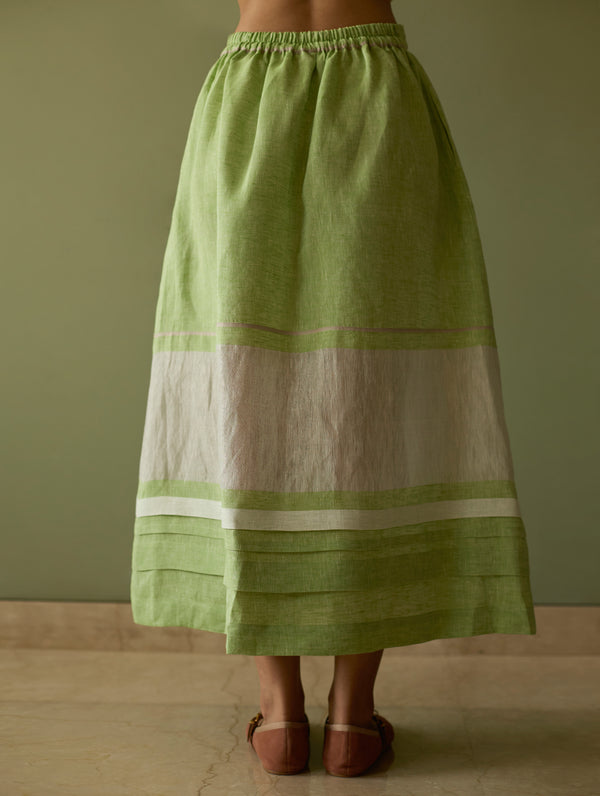 Ora Pleated Border Linen Skirt - Meadow