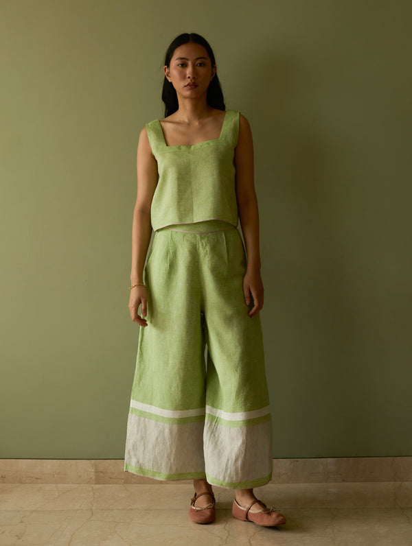 Della Border Linen Culottes - Meadow