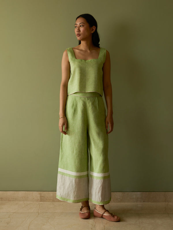 Della Border Linen Culottes - Meadow