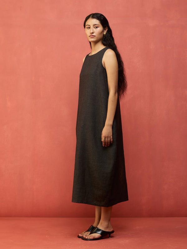Juro Linen Parabola Dress - Charcoal