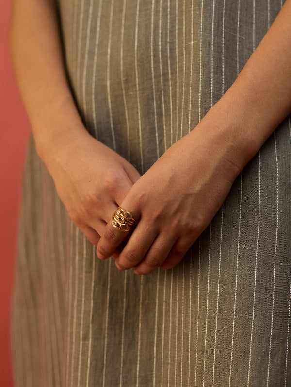 Juro Stripe Linen Parabola Dress - Grey