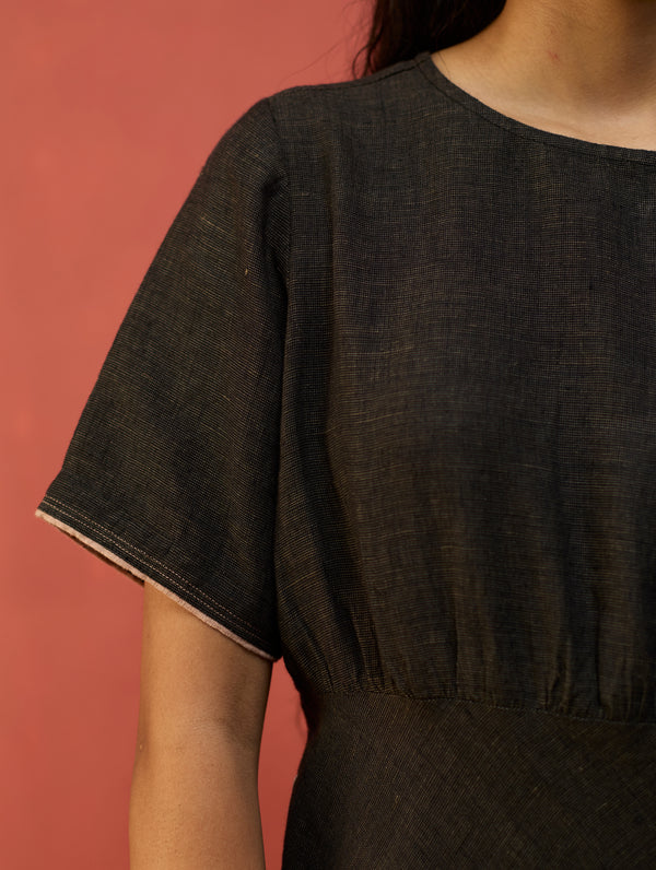 Fumi Bias Skirt Stripe Linen Dress - Charcoal