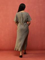 Fumi Bias Skirt Stripe Linen Dress - Grey