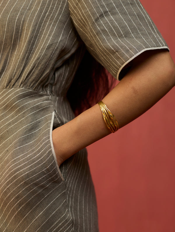 Fumi Bias Skirt Stripe Linen Dress - Grey