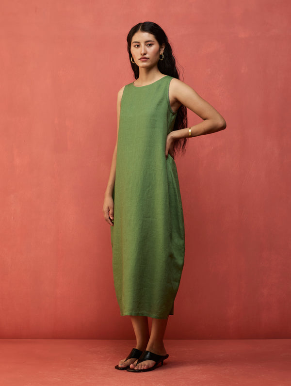 Juro Linen Parabola Dress - Fern Green