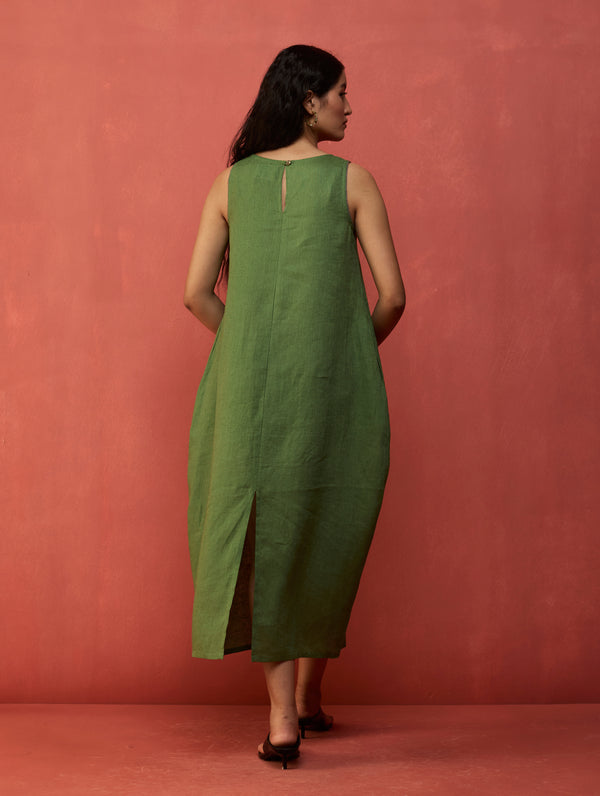 Juro Linen Parabola Dress - Fern Green