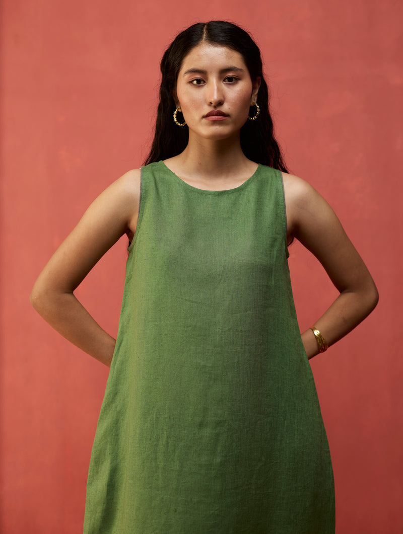 Juro Linen Parabola Dress - Fern Green Manan Juro Linen Parabola Dress - Fern Green Manan