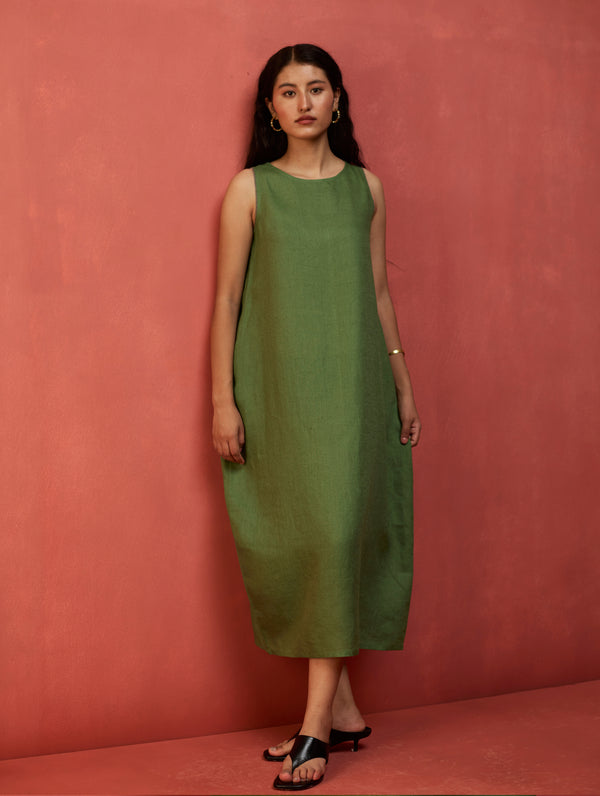 Juro Linen Parabola Dress - Fern Green