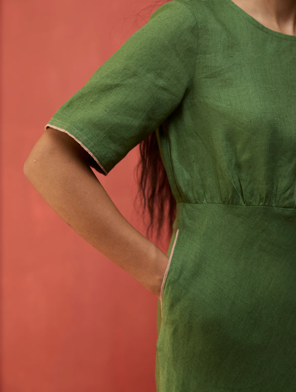 Fumi Bias Skirt Stripe Linen Dress - Fern Green