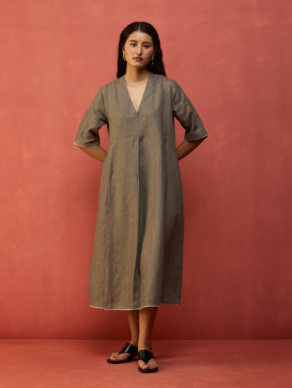 Maki Pleated Linen Dress - Grey