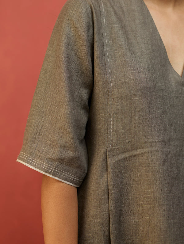 Maki Pleated Linen Dress - Grey