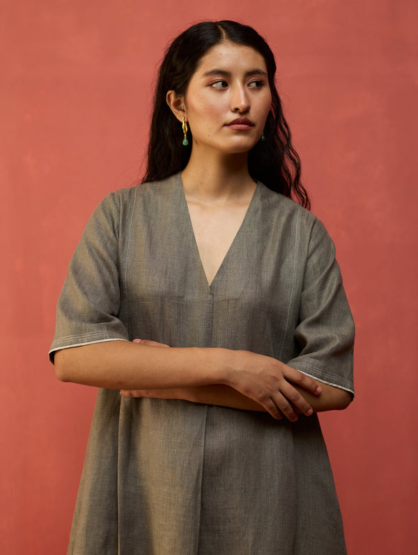 Maki Pleated Linen Dress - Grey