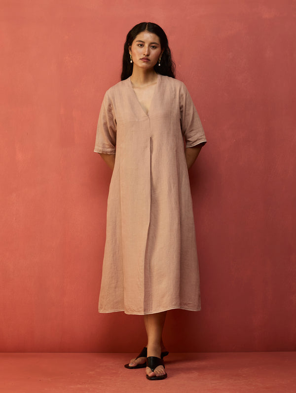 Maki Pleated Linen Dress - Dusty Rose