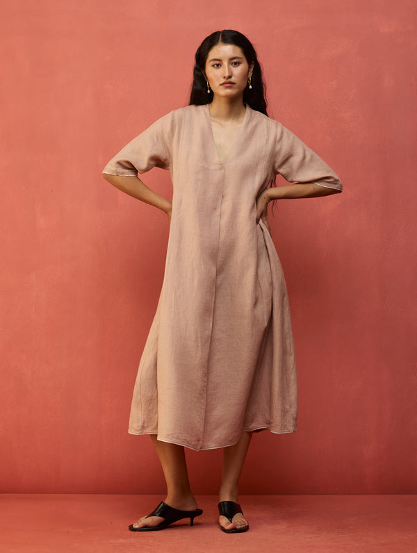 Maki Pleated Linen Dress - Dusty Rose