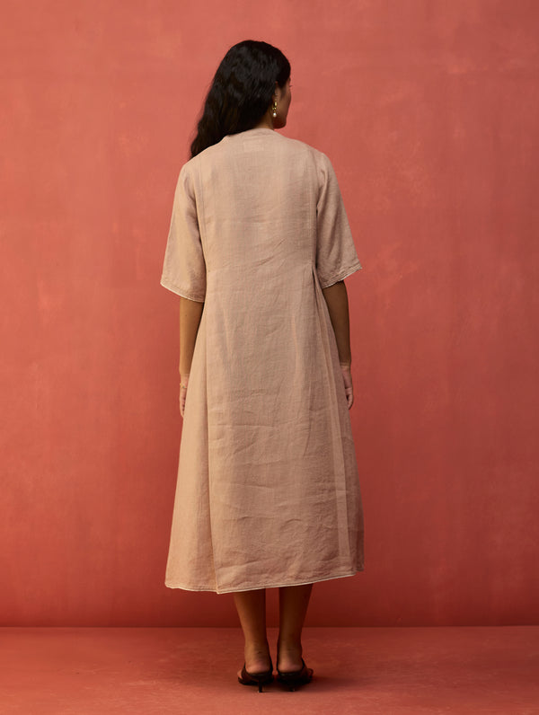 Maki Pleated Linen Dress - Dusty Rose