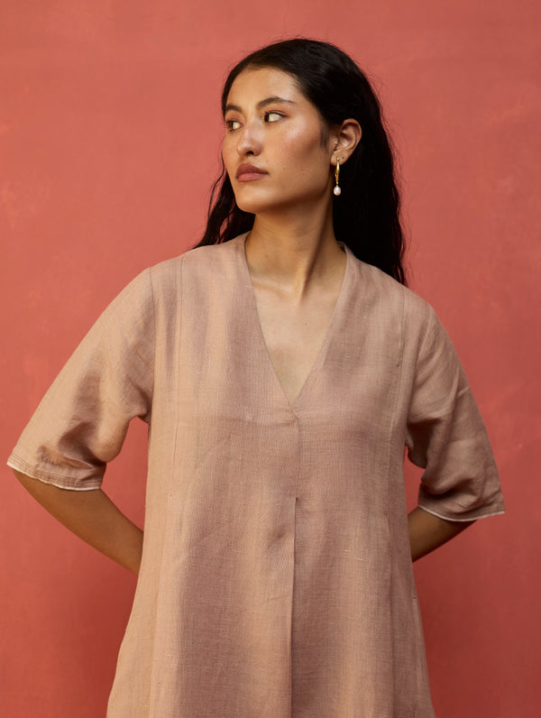 Maki Pleated Linen Dress - Dusty Rose