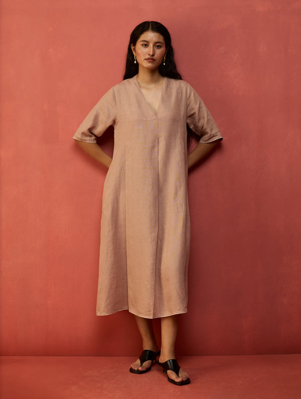 Maki Pleated Linen Dress - Dusty Rose