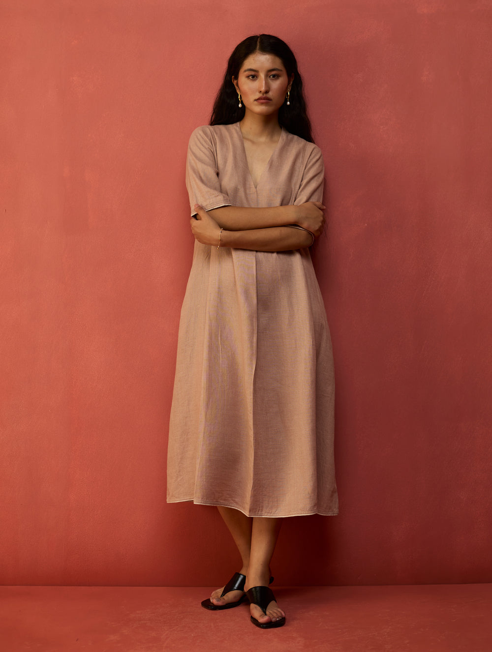 Maki Pleated Linen Dress - Dusty Rose
